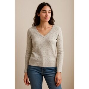 Charter Club Luxury 100% Cashmere Speckled Gray V-Neck Sweater Womens XS Neutral